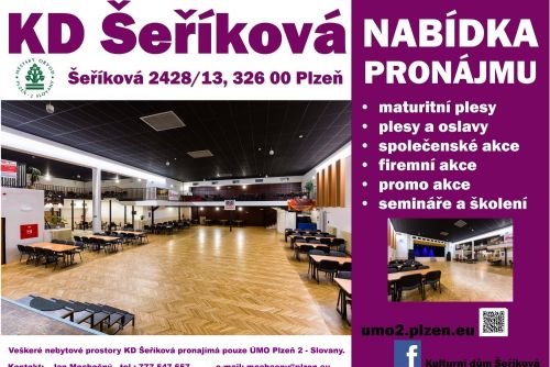 Foto: Městský obvod Plzeň 2 - Slovany pronajímá prostory Kulturního domu Šeříková