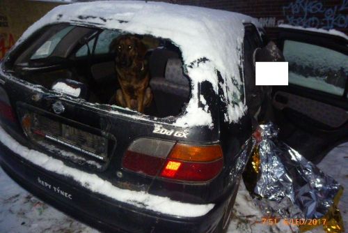 Foto: Bezdomovec visel za kalhoty z vraku auta, málem umrzl