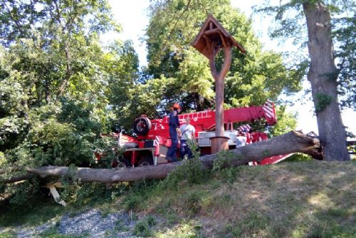 Foto: V Horním Hradišti padl strom na auto. Fotky 