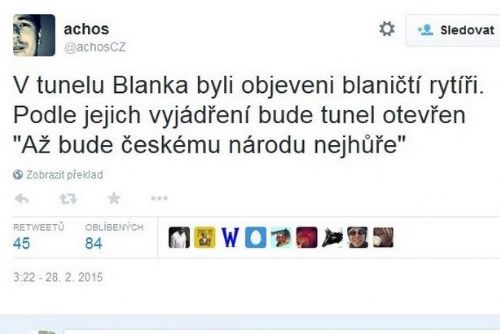 Foto: Sociální sítě: Z tunelu Blanka vyjedou dřív než auta Blaničtí rytíři