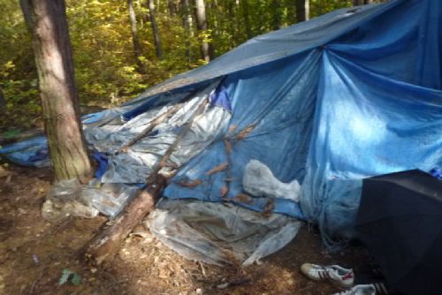 Foto: Bezdomovci se usadili ve stanech v lese nad Seneckým rybníkem