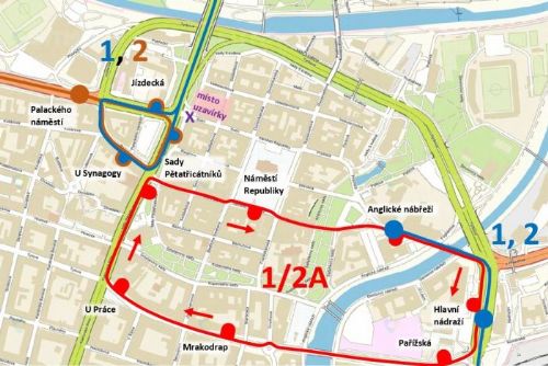 obrázek:Dne 23.8. bude výluka na tramvajové trati linky č. 1 a 2