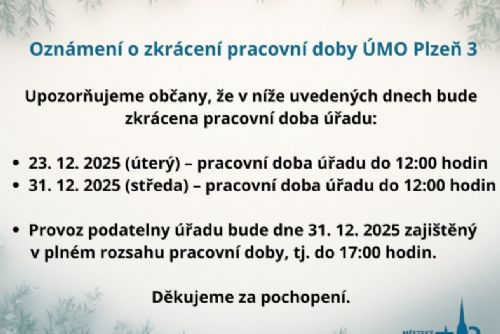 obrázek:Oznámení o zkrácení pracovní doby úřadu