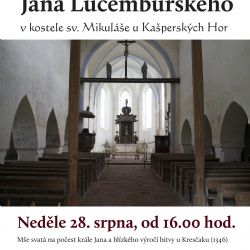 Mše u Kašperek připomene památku Jana Lucemburského