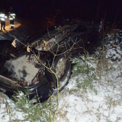 Auto skončilo u Bušovic v příkopu na střeše